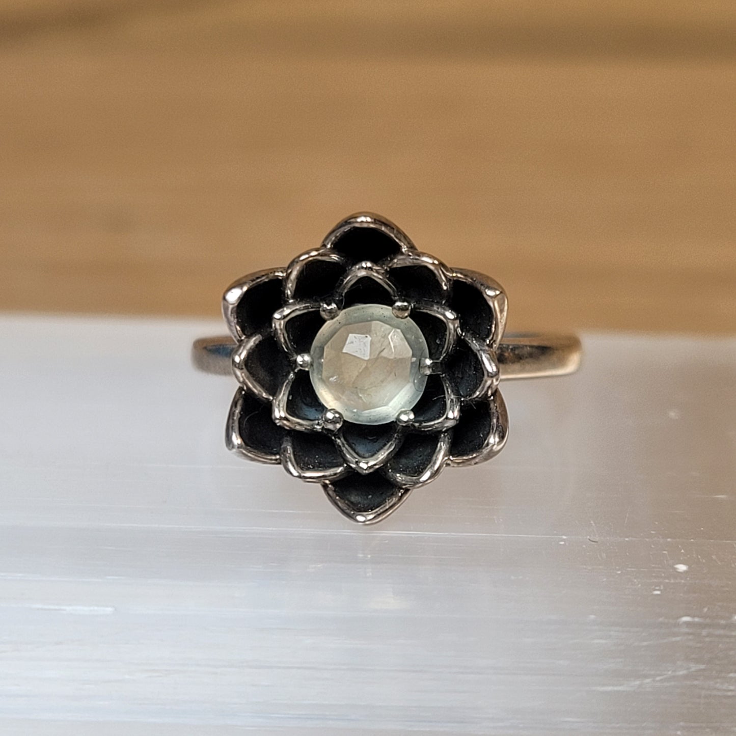 Prehnite Lotus Sterling Silver Ring - Size 5