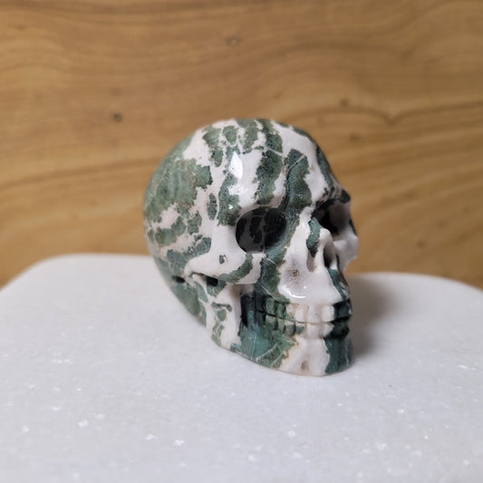 Green Zebra Jasper 2" Skull