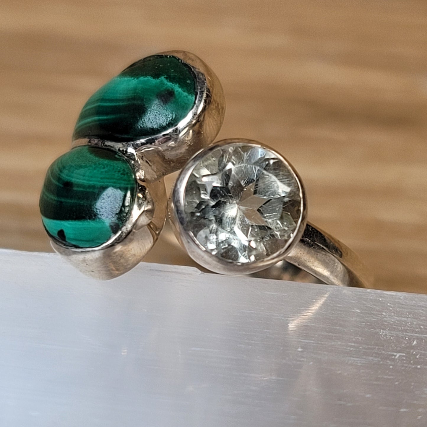 Malachite & Prasiolite Sterling Silver Ring - Size 5