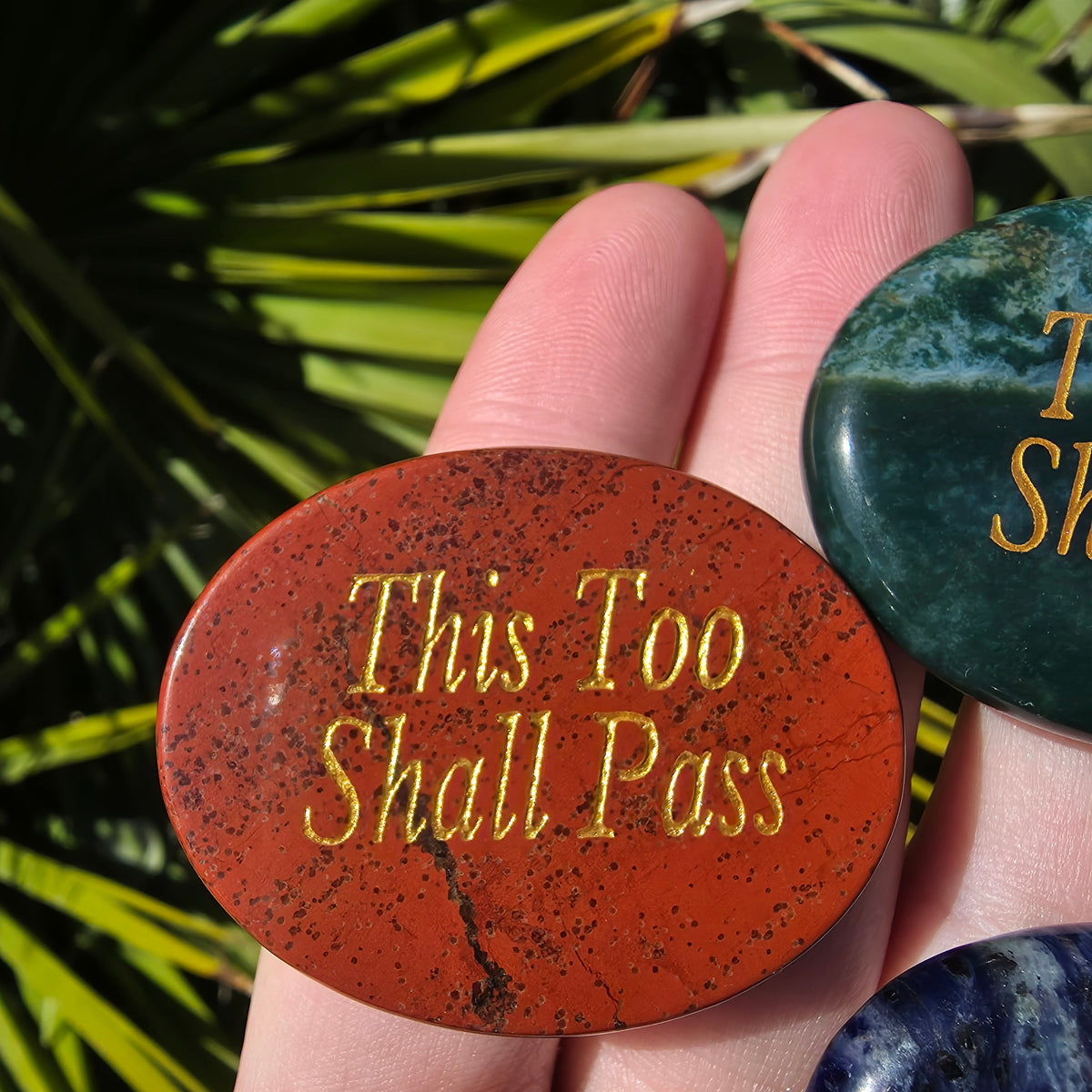 "This Too Shall Pass" Engraved Crystal Palm Stone