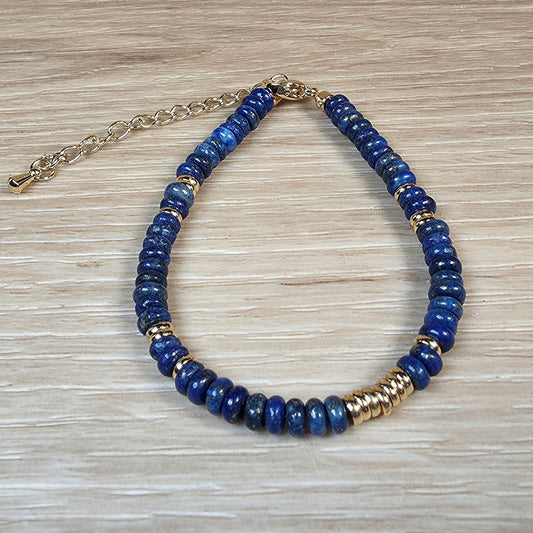 Lapis Lazuli Stainless Steel Bracelet - Adjustable