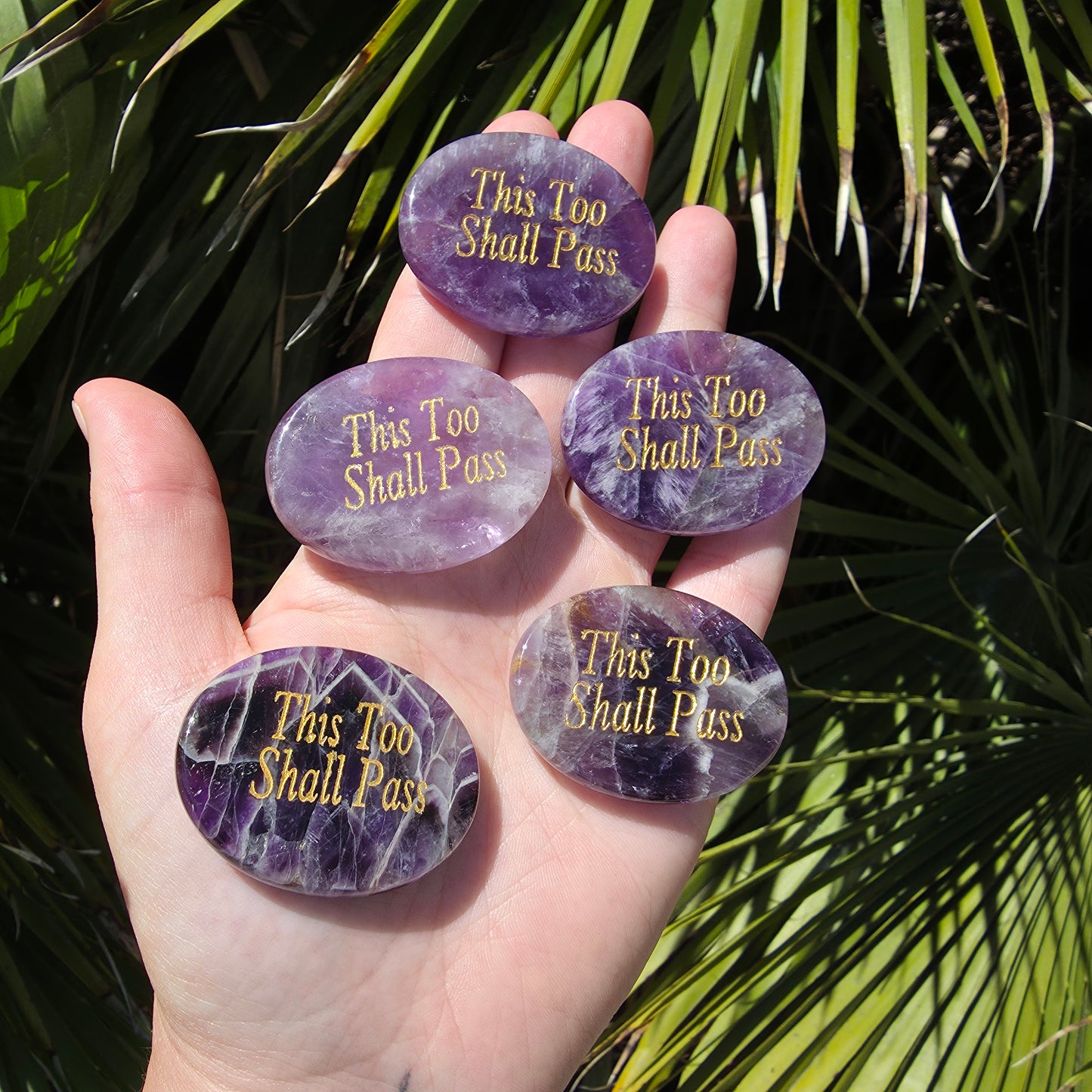 "This Too Shall Pass" Engraved Crystal Palm Stone