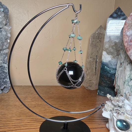 Crescent Moon Crystal Sphere Holder | Green Aventurine