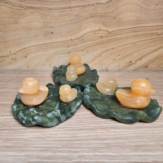 Ducks on a Lily Pad | Serpentine & Calcite
