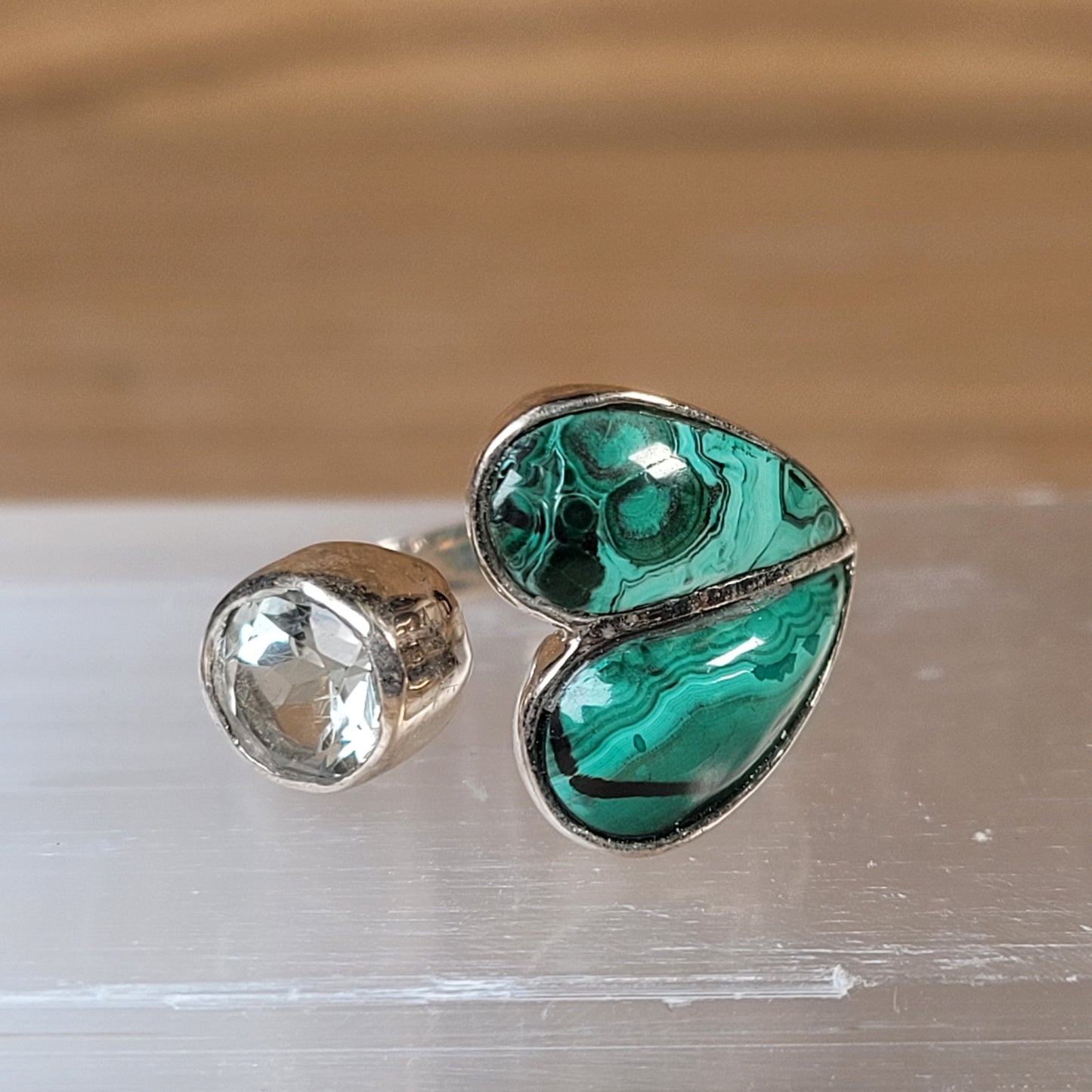 Malachite & Prasiolite Sterling Silver Ring - Size 6