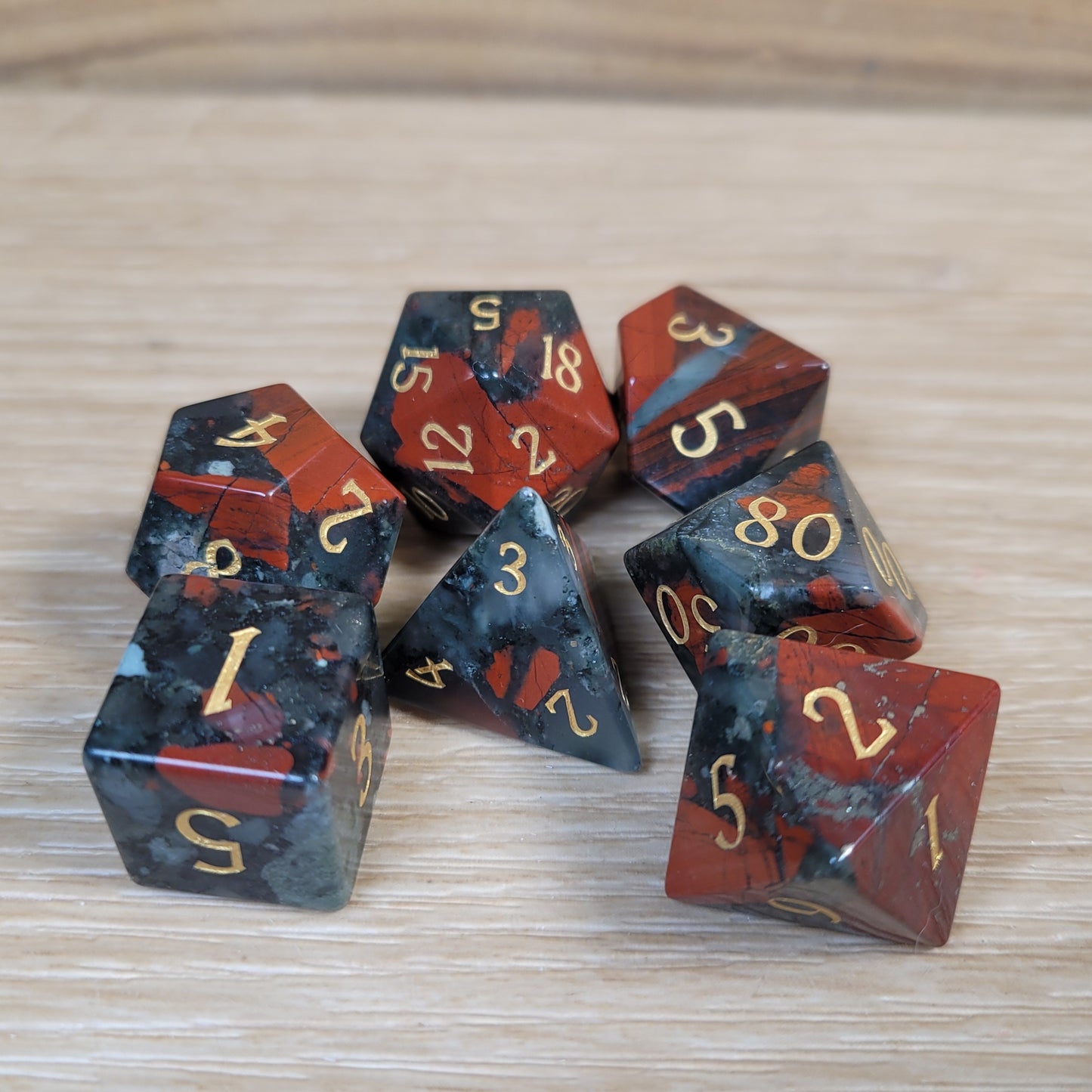 African Bloodstone Dungeons & Dragons Polyhedral Set