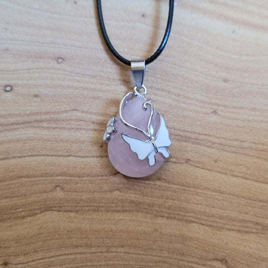 Rose Quartz Butterfly Necklace