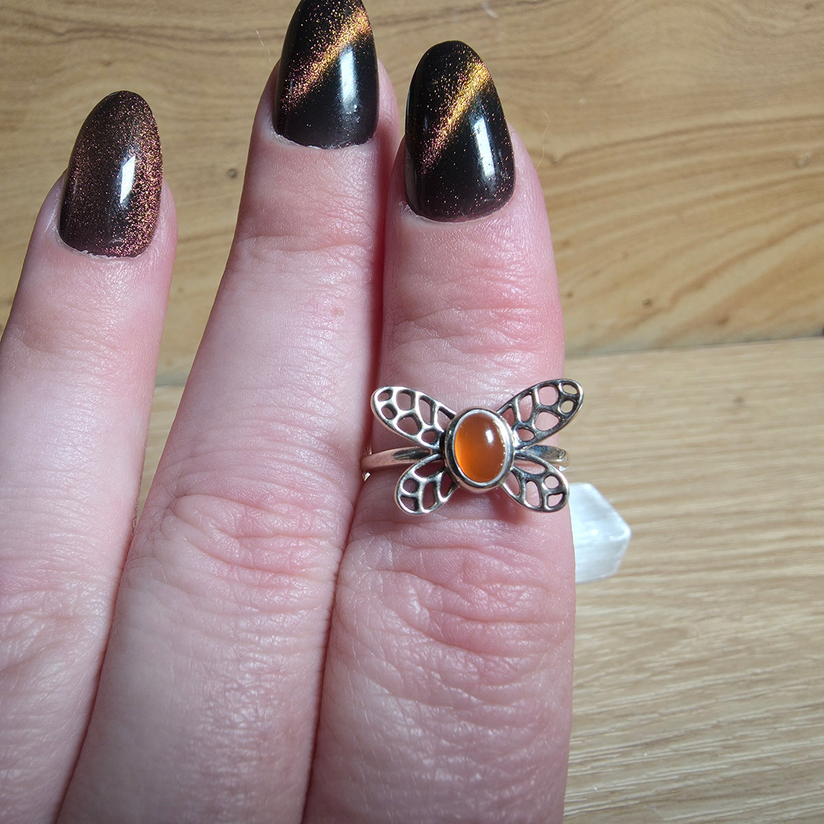 Carnelian Butterfly Sterling Silver Ring - Size 6