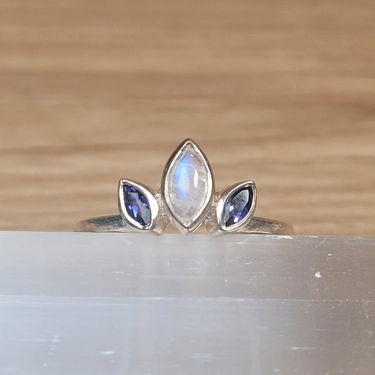 Moonstone & Tanzanite Sterling Silver Ring - Size 6