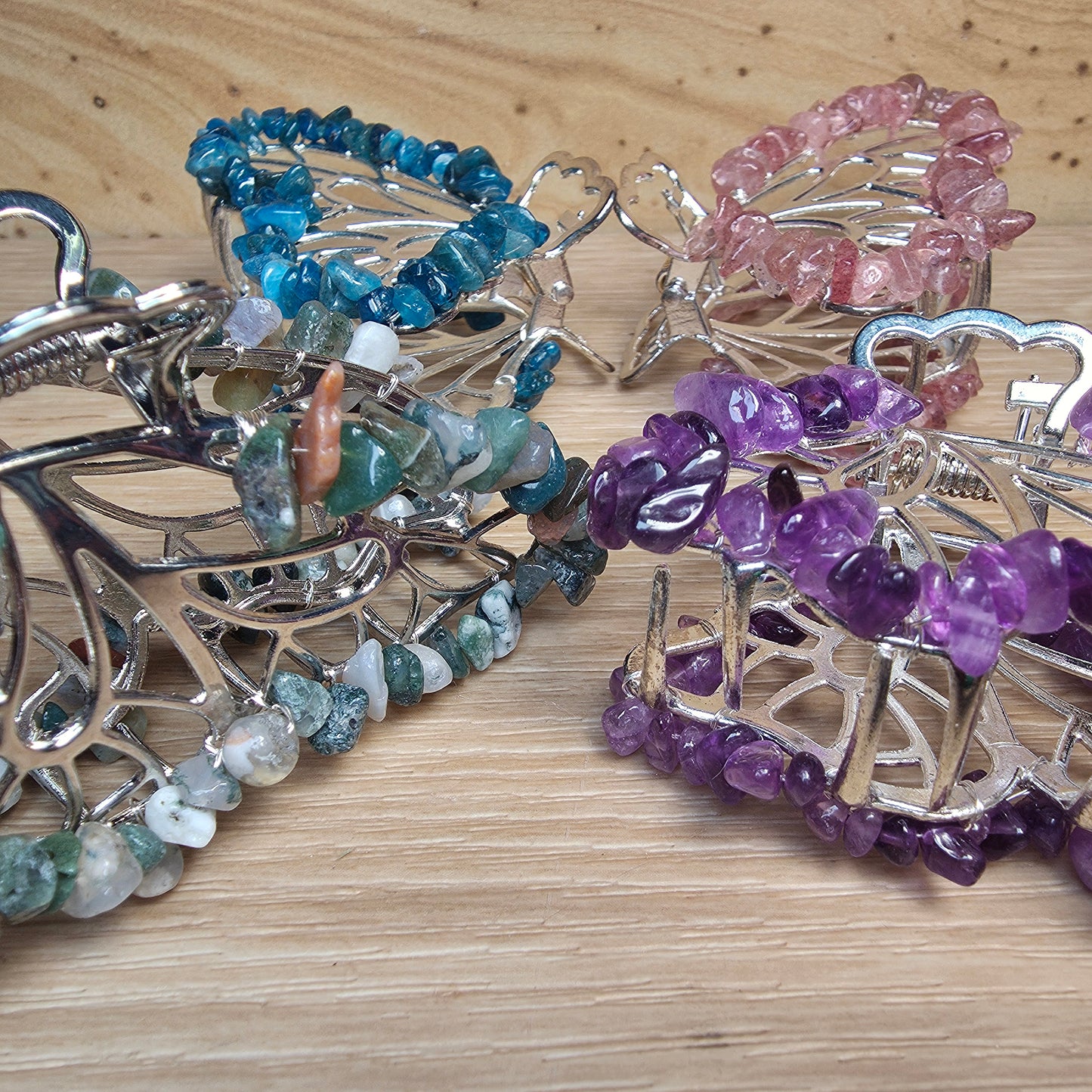 Crystal Butterfly Hair Claw Clip | Genuine Gemstone Hair Accessory