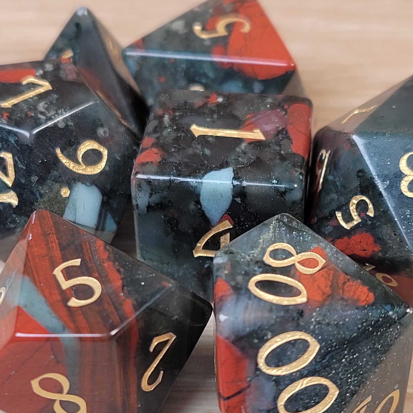 African Bloodstone Dungeons & Dragons Polyhedral Set