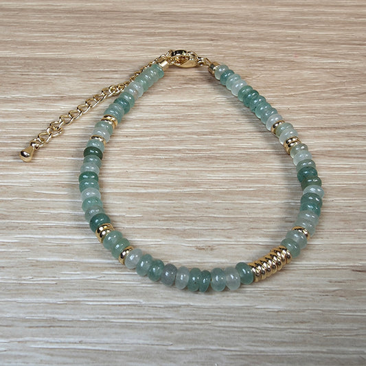 Green Aventurine Stainless Steel Bracelet - Adjustable