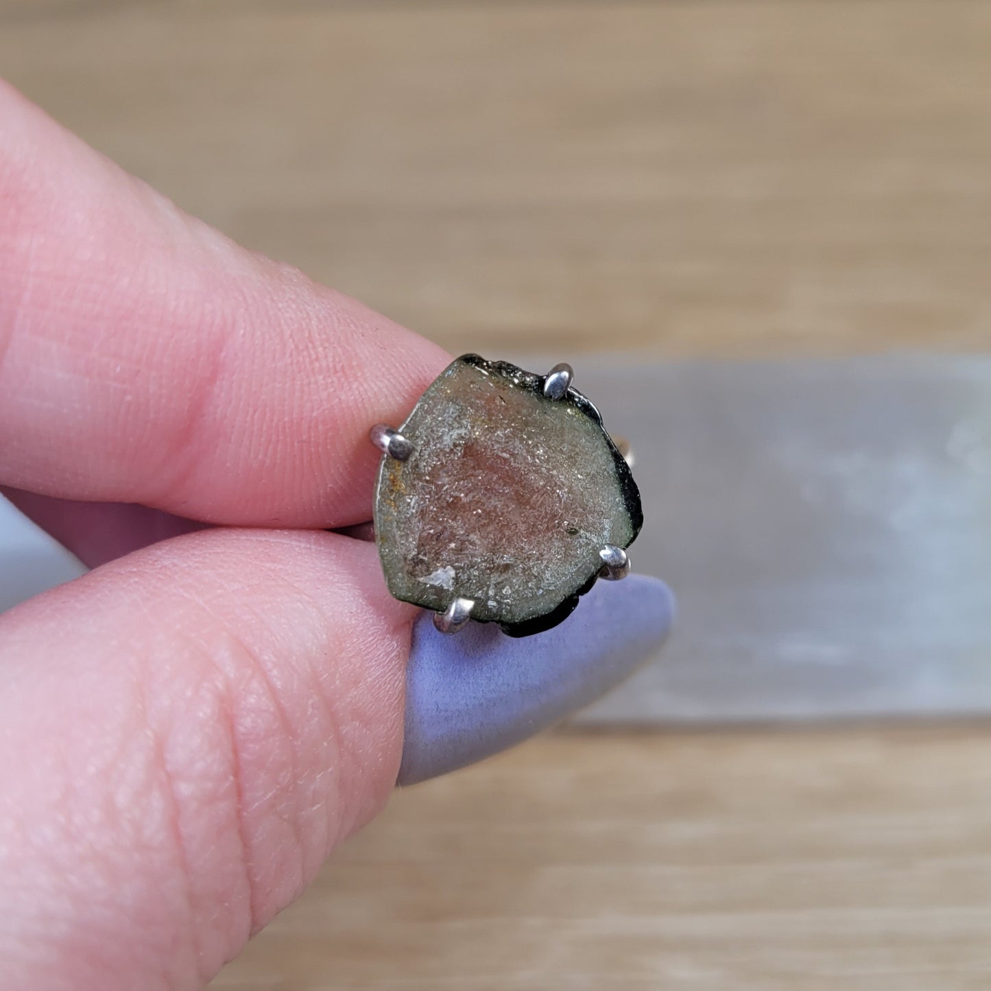 Watermelon Tourmaline Sterling Silver Ring - Size 6