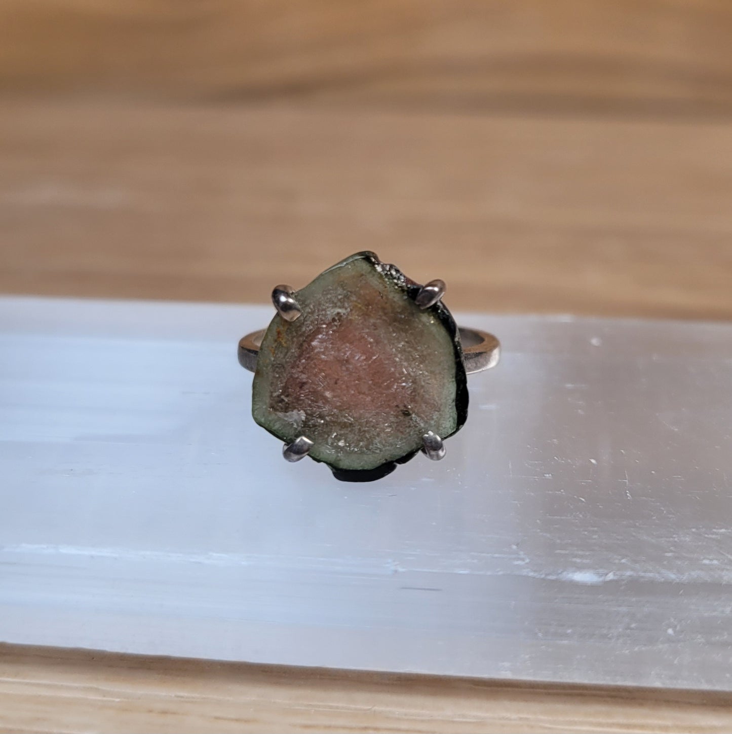 Watermelon Tourmaline Sterling Silver Ring - Size 6