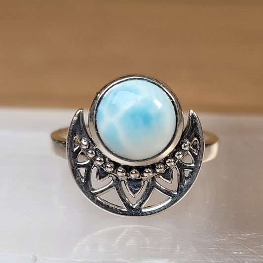Larimar Moon Sterling Silver Ring - Size 6