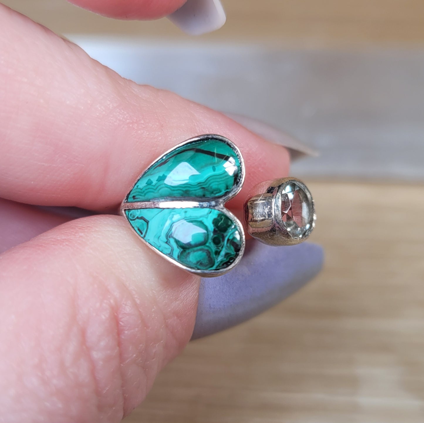 Malachite & Prasiolite Sterling Silver Ring - Size 6