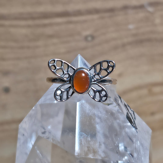 Carnelian Butterfly Sterling Silver Ring - Size 6