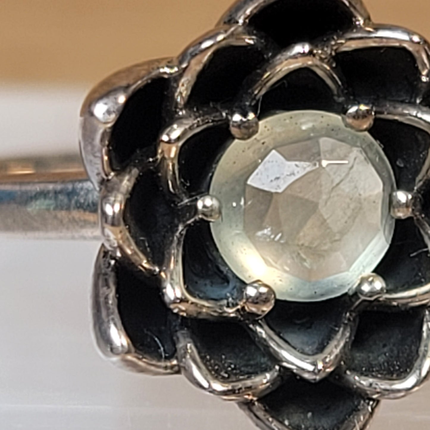 Prehnite Lotus Sterling Silver Ring - Size 5