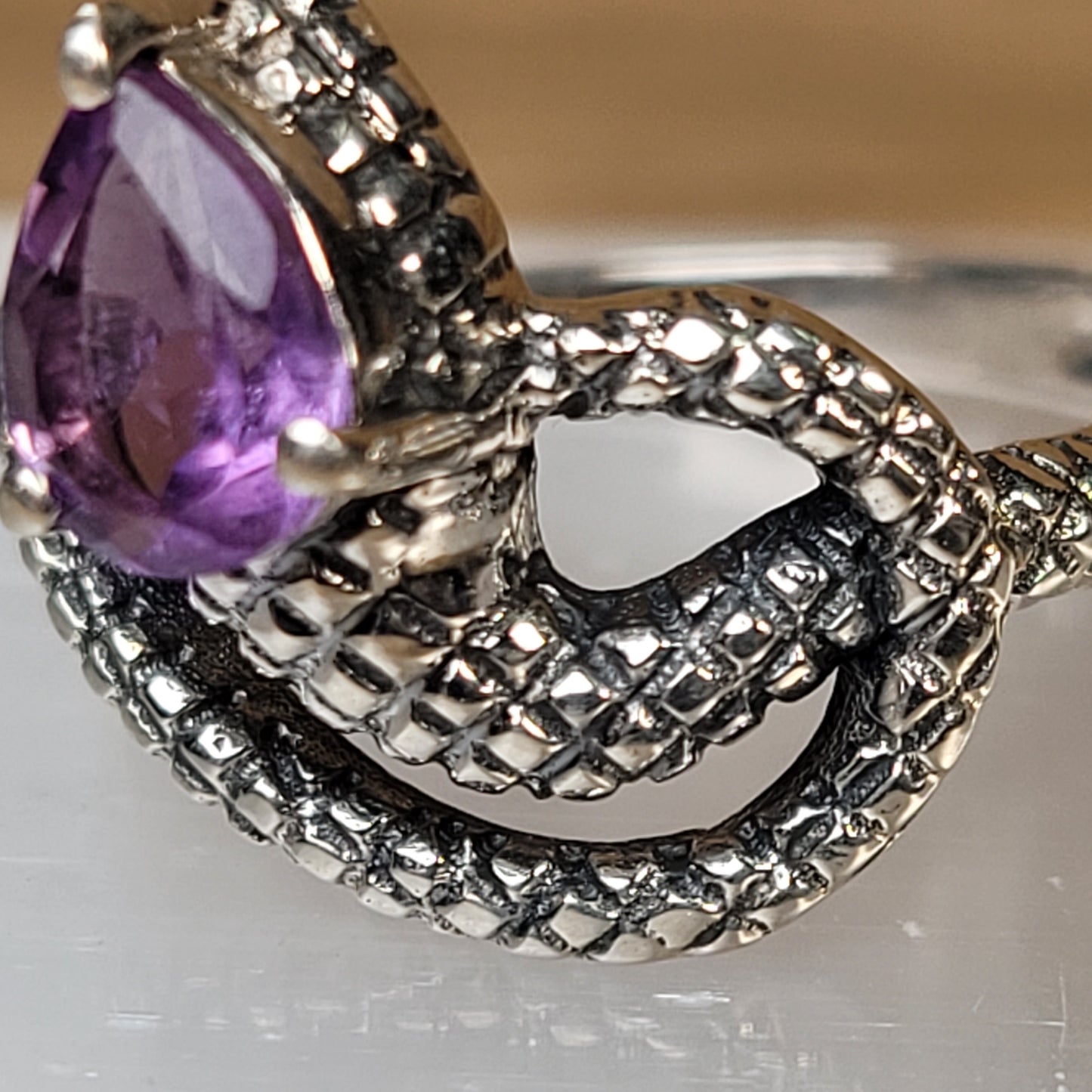 Amethyst Snake Sterling Silver Ring - Size 6