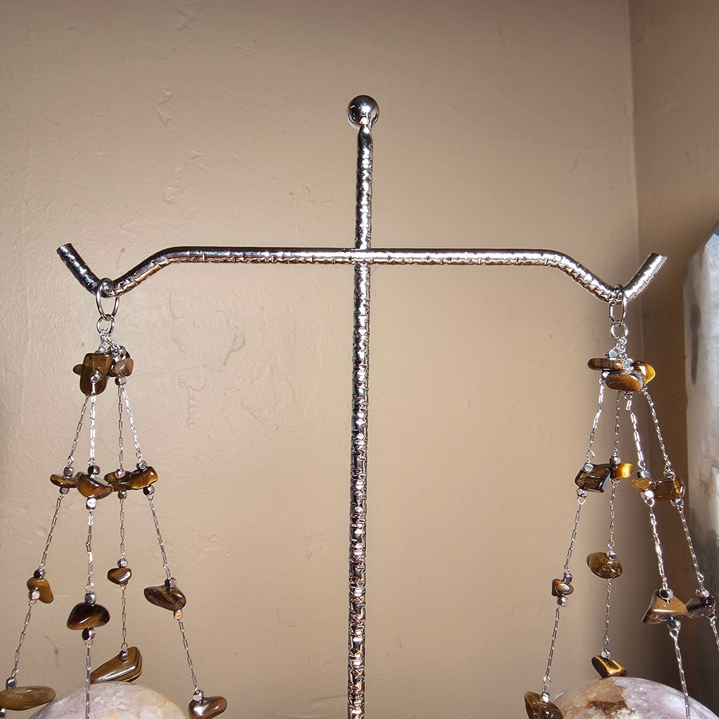 Double Hanging Sphere Holder | Tiger Eye