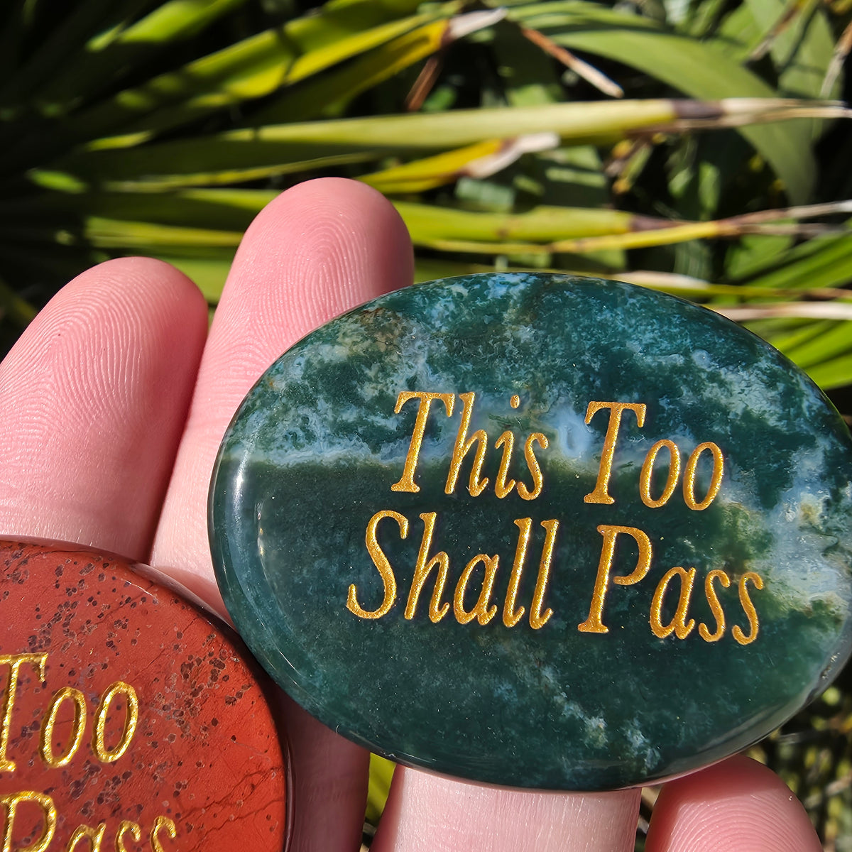 "This Too Shall Pass" Engraved Crystal Palm Stone