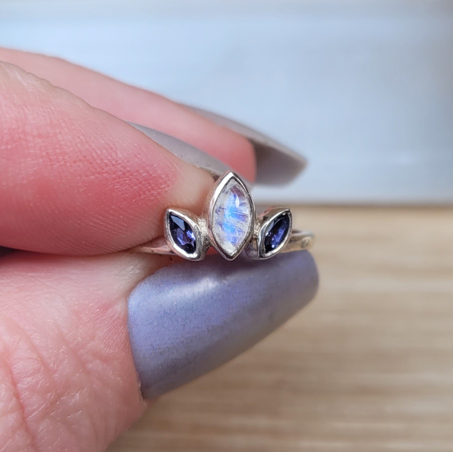 Moonstone & Tanzanite Sterling Silver Ring - Size 6