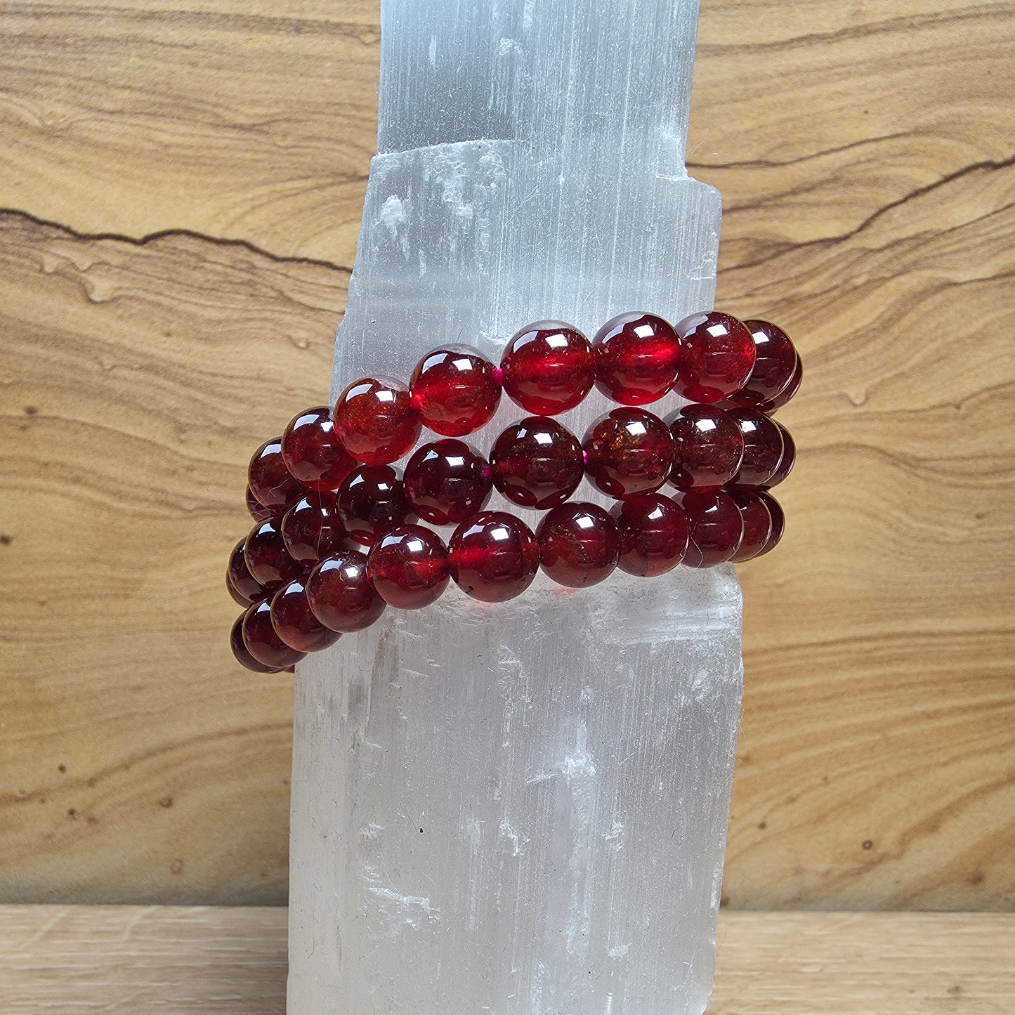 Natural Garnet Bracelet – 8mm to 8.5mm Deep Red Gemstone Beads