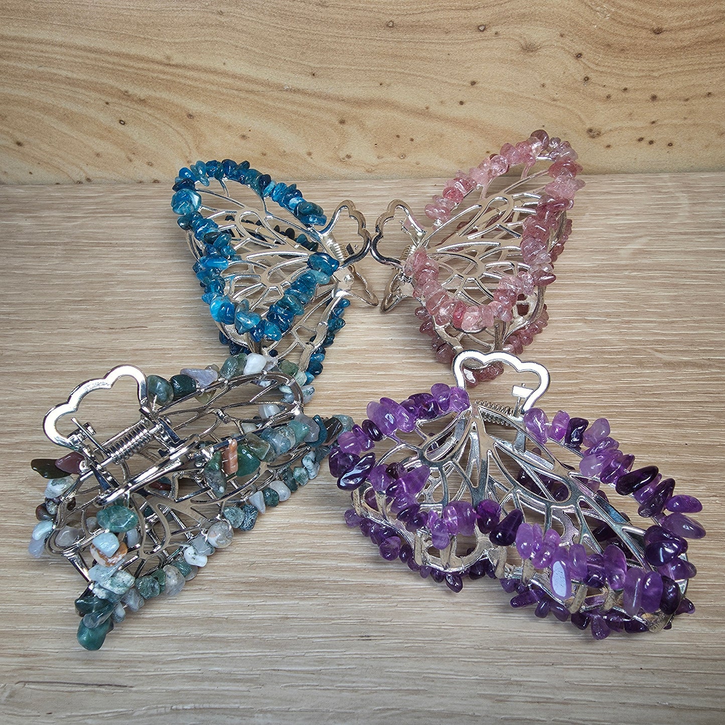 Crystal Butterfly Hair Claw Clip | Genuine Gemstone Hair Accessory