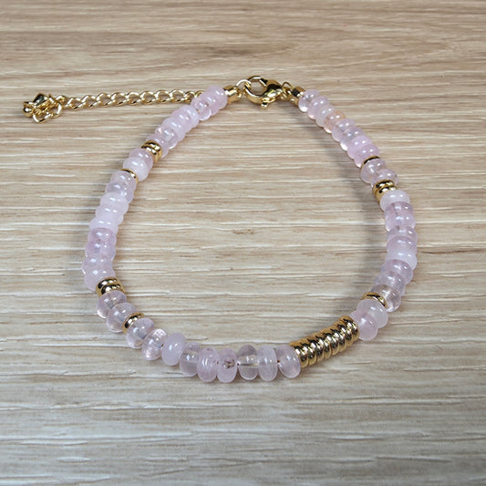 Rose Quartz Stainless Steel Bracelet - Adjustable