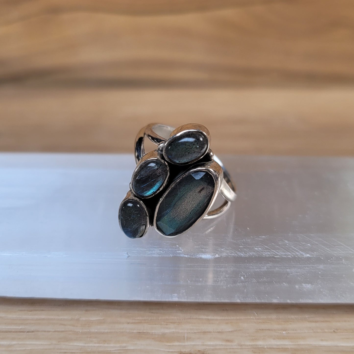 Labradorite Paw Print Sterling Silver Ring - Size 6