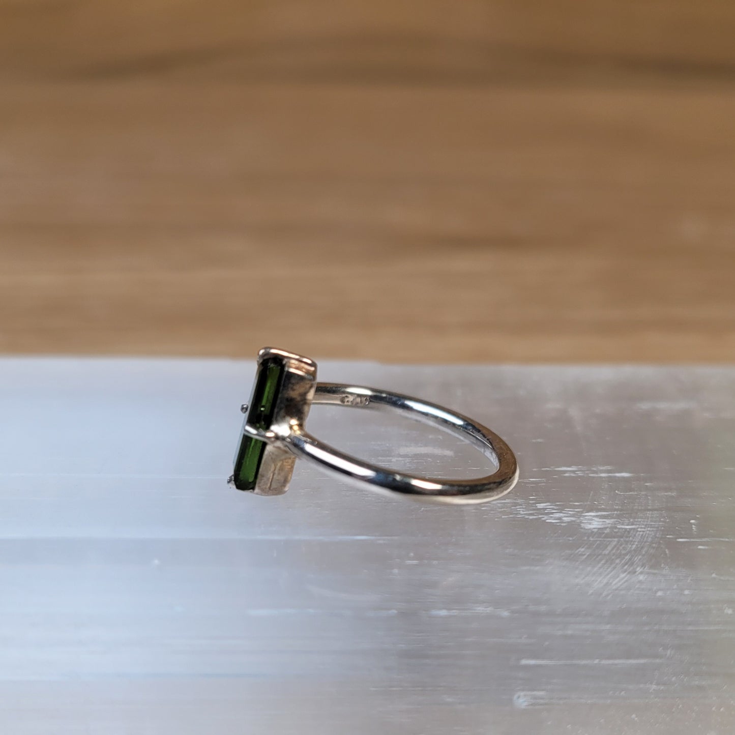Green Tourmaline Sterling Silver Ring - Size 4
