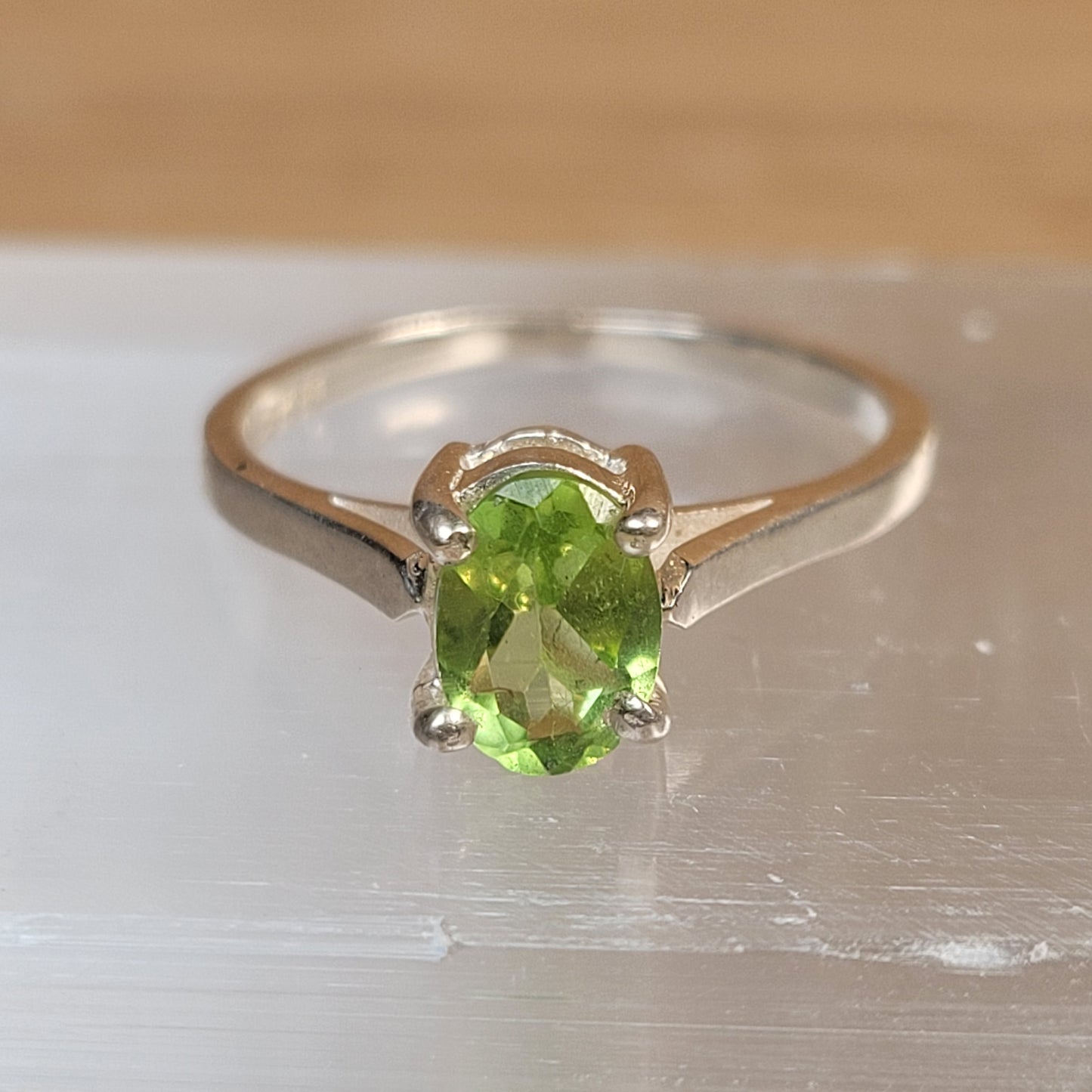 Peridot Sterling Silver Ring - Size 6