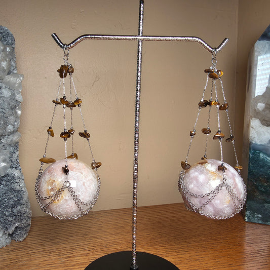 Double Hanging Sphere Holder | Tiger Eye