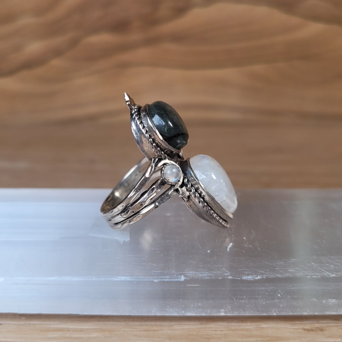 Labradorite & Moonstone Sterling Silver Ring - Size 6