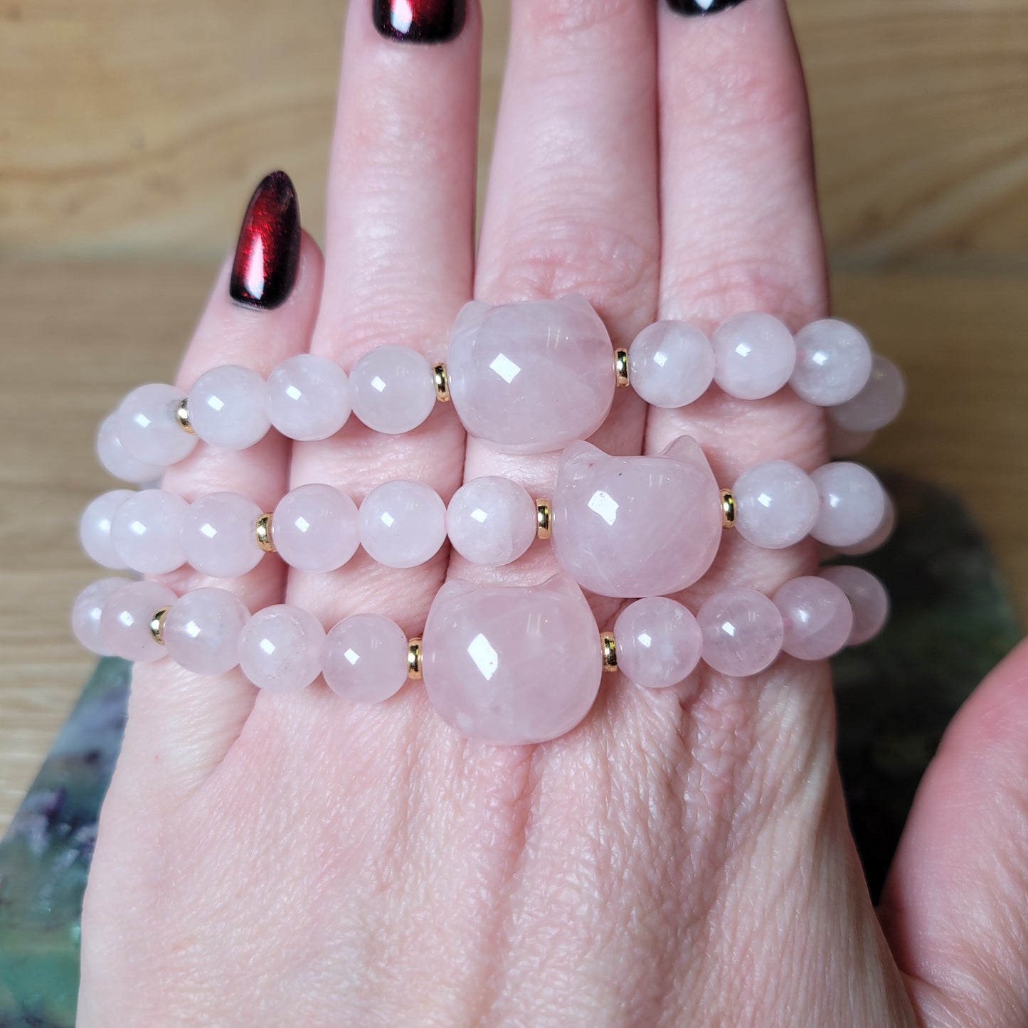 Rose Quartz Cat Bracelet - 8mm to 8.5mm
