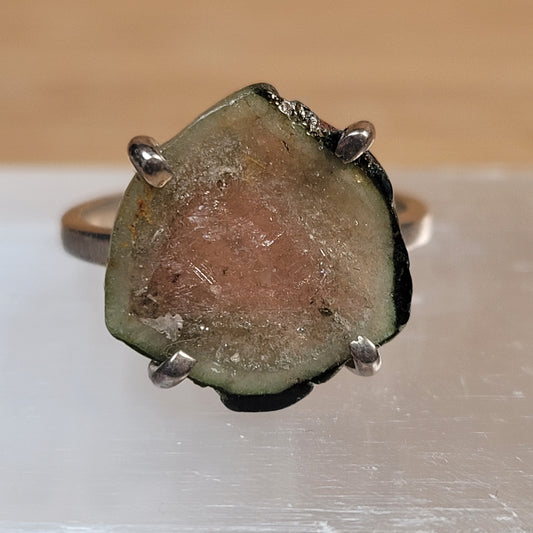 Watermelon Tourmaline Sterling Silver Ring - Size 6