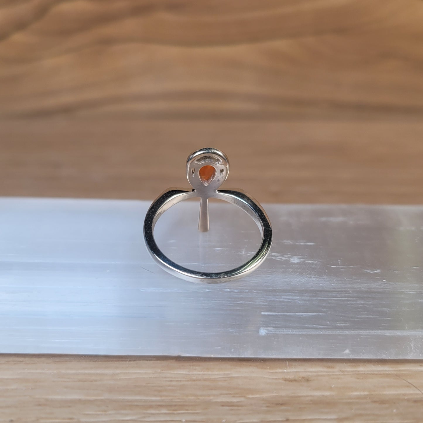 Mexican Fire Opal Ankh Sterling Silver Ring - Size 5