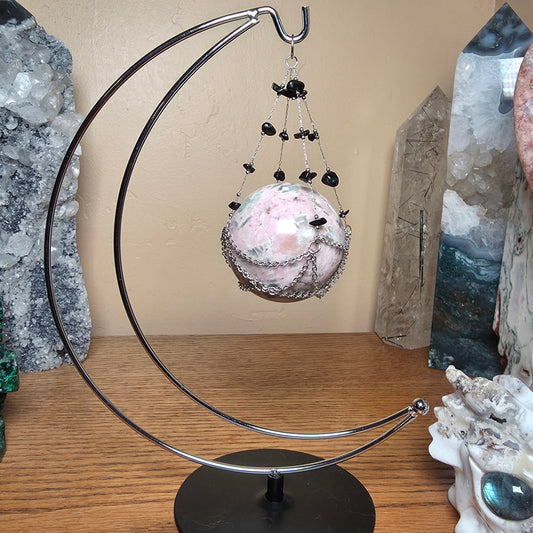 Crescent Moon Crystal Sphere Holder | Obsidian