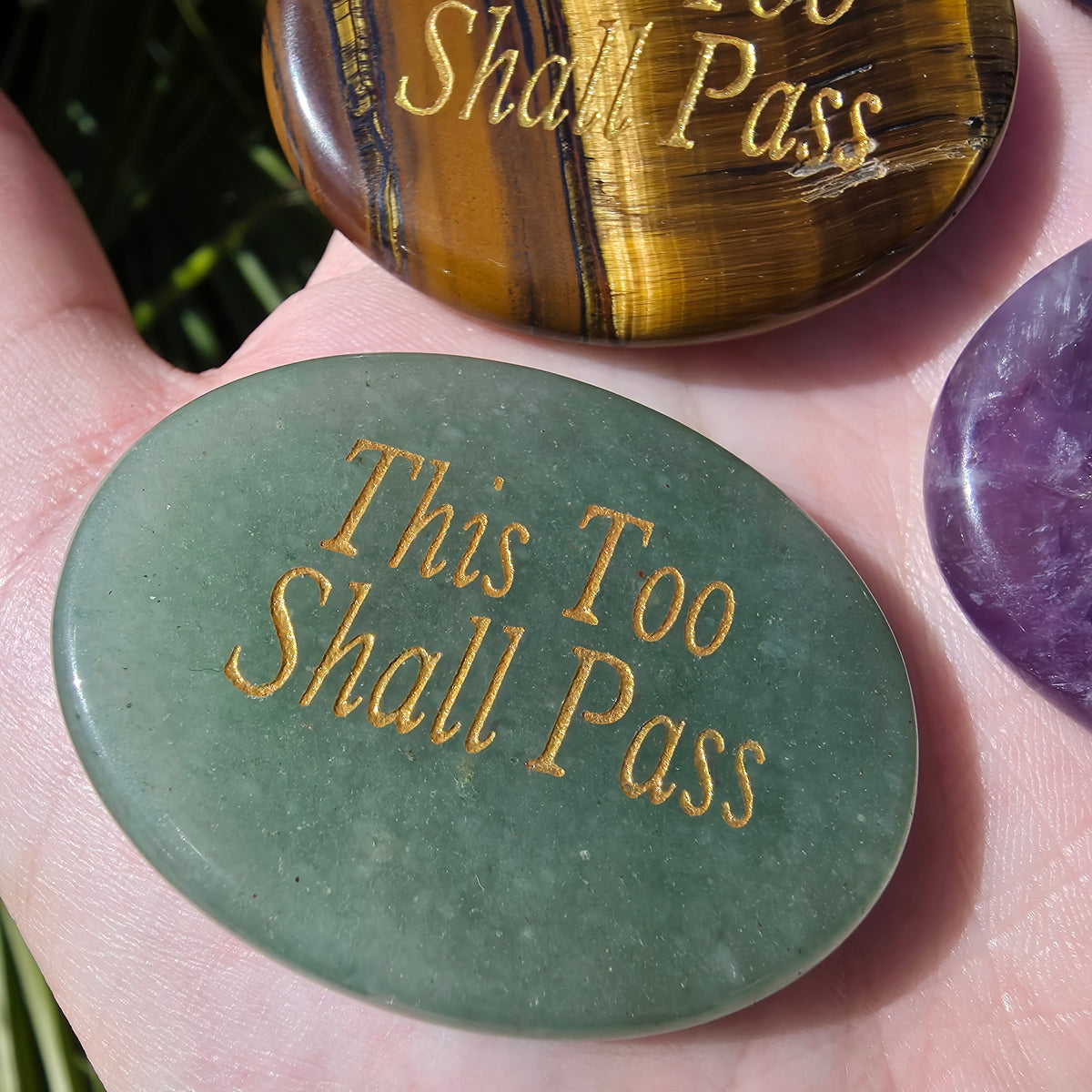 "This Too Shall Pass" Engraved Crystal Palm Stone