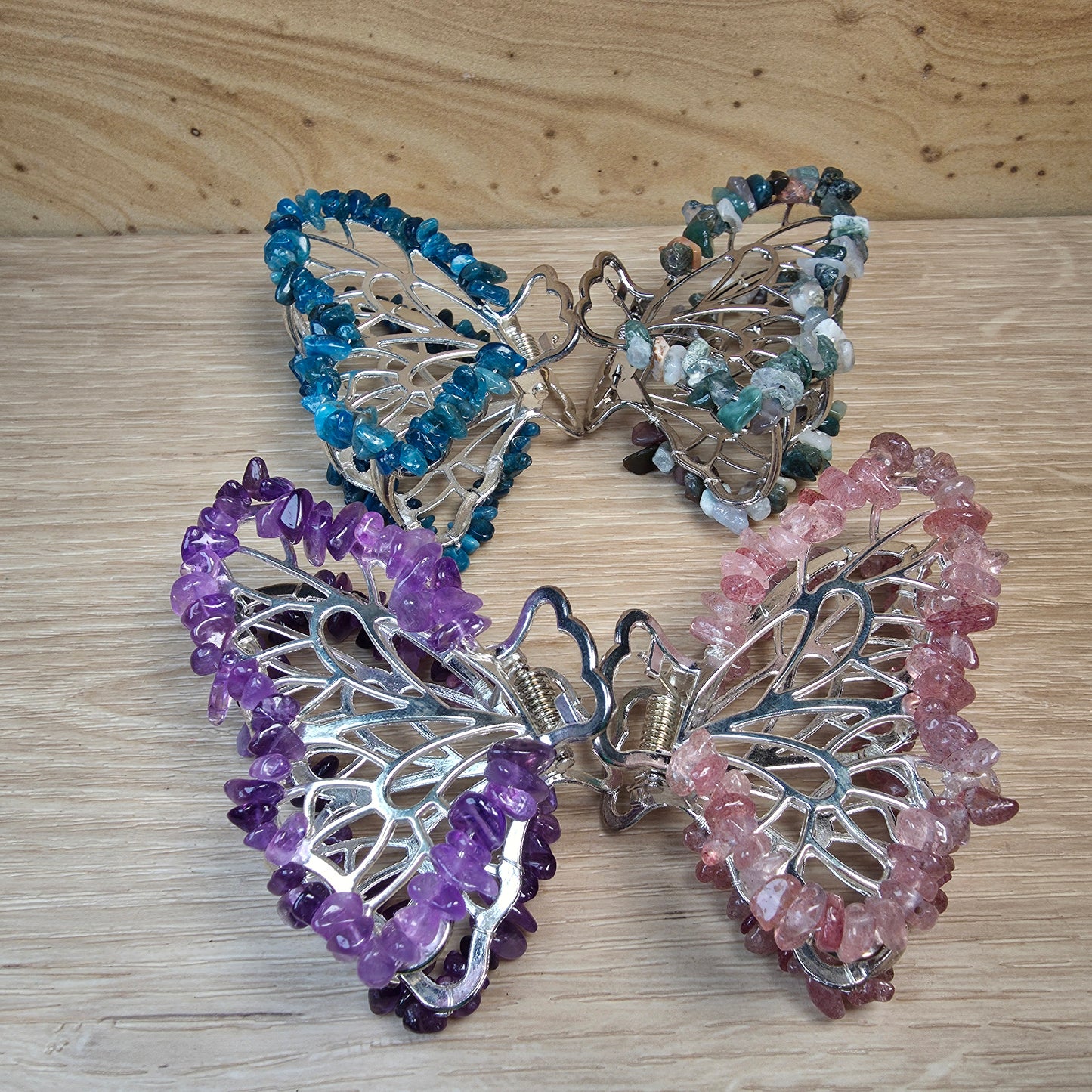 Crystal Butterfly Hair Claw Clip | Genuine Gemstone Hair Accessory