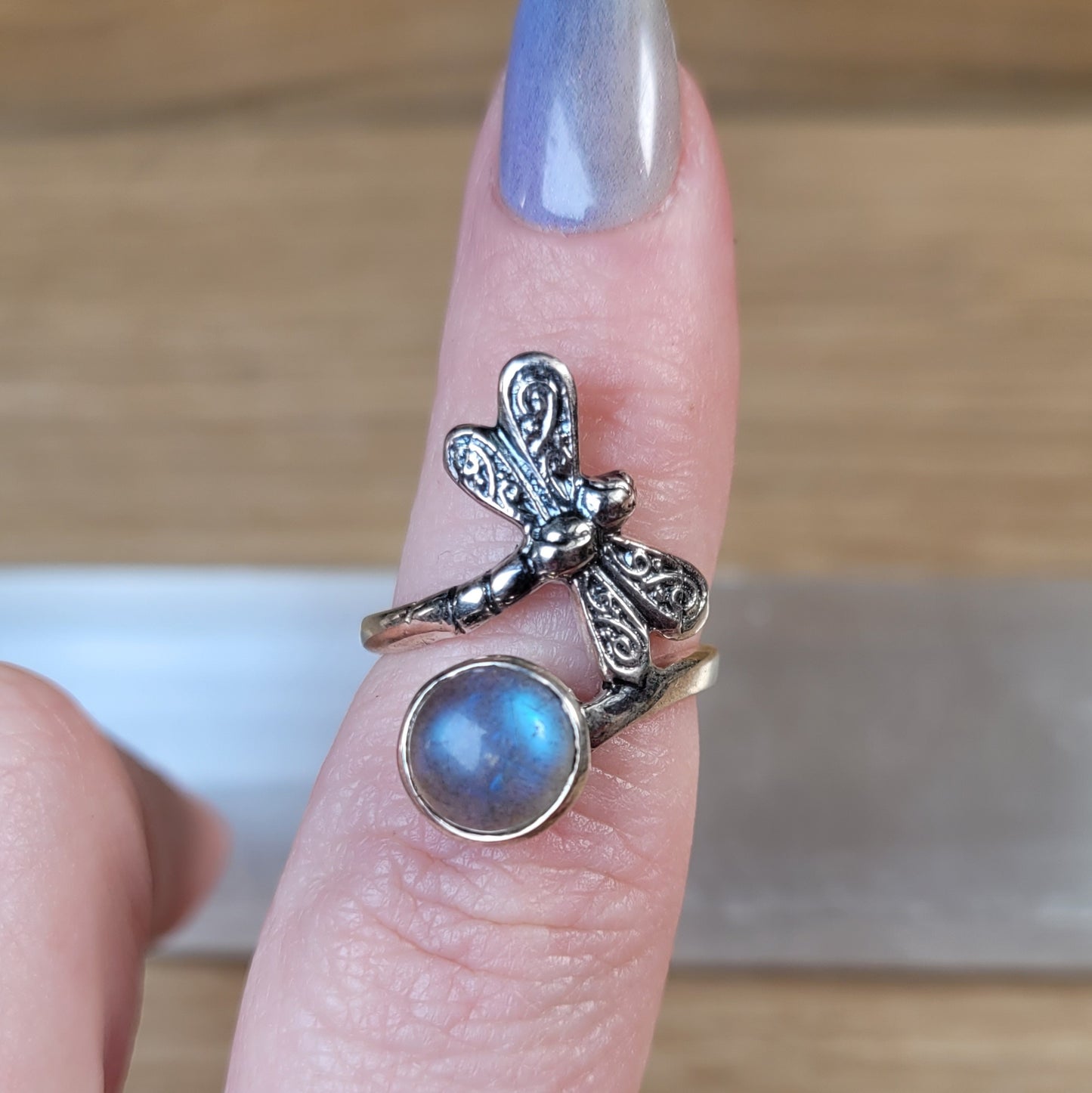 Labradorite Dragonfly Sterling Silver Ring - Size 6