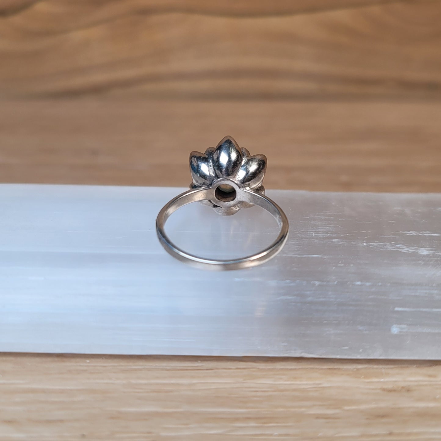 Prehnite Lotus Sterling Silver Ring - Size 5