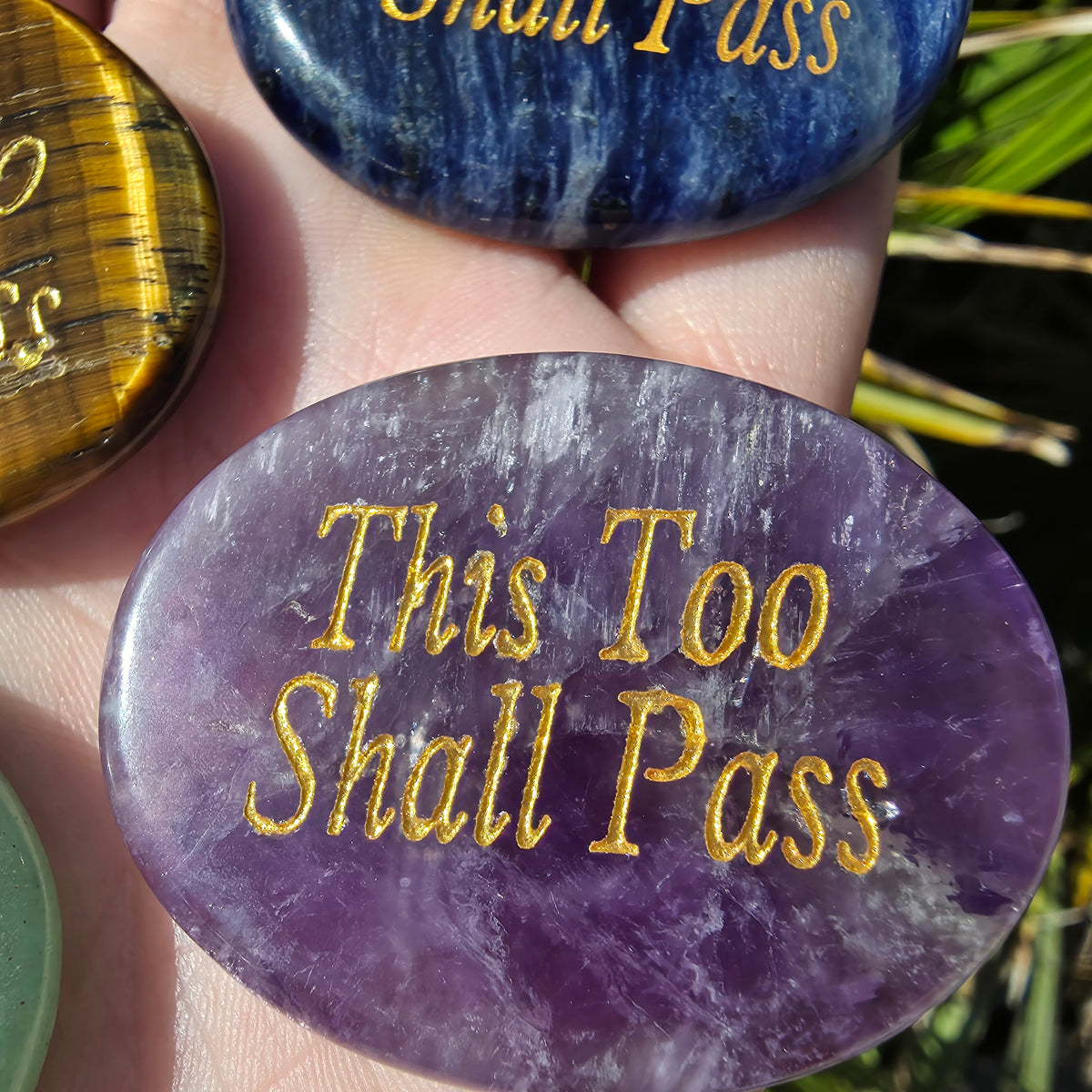 "This Too Shall Pass" Engraved Crystal Palm Stone