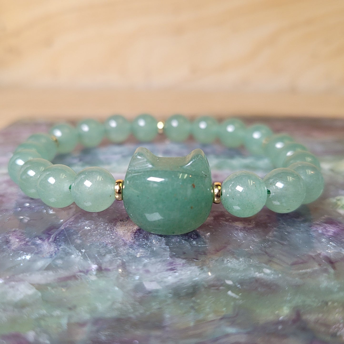 Green Aventurine Cat Bracelet - 8mm to 8.5mm