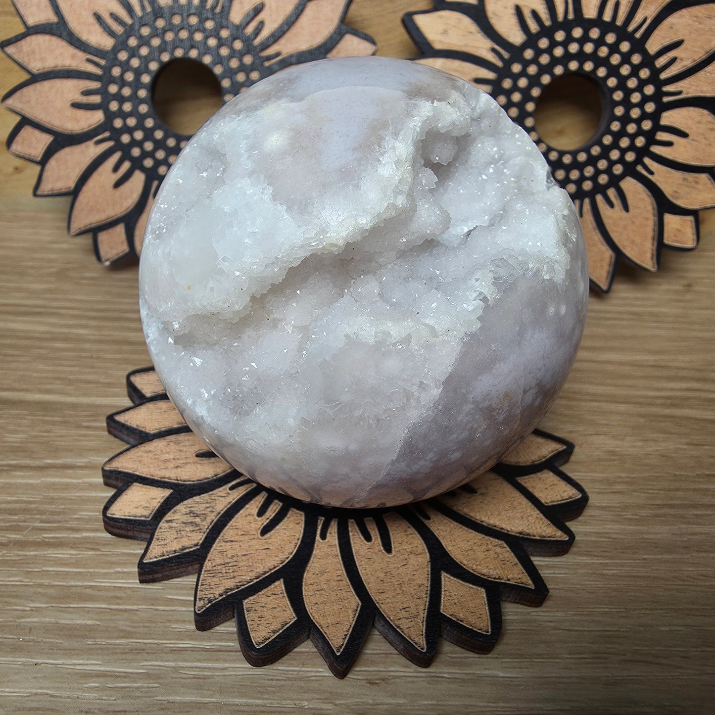 Wooden Sunflower Sphere Holder | Crystal Sphere Stand