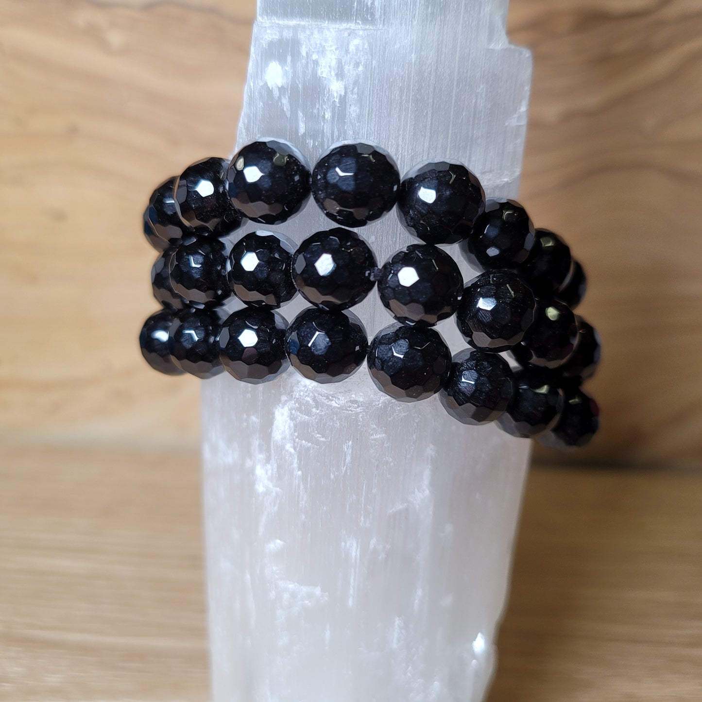 Black Tourmaline (Faceted) Bracelet - 9.5mm to 10mm