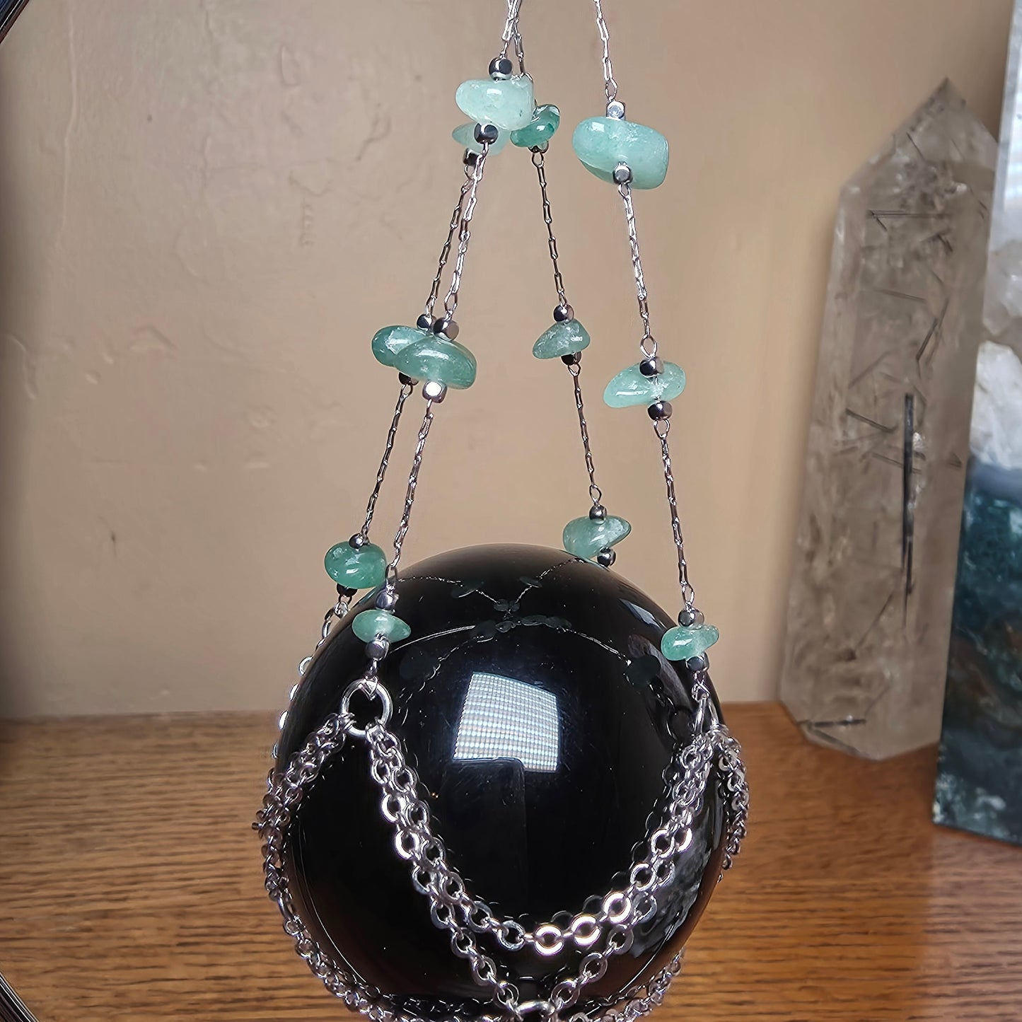 Crescent Moon Crystal Sphere Holder | Green Aventurine
