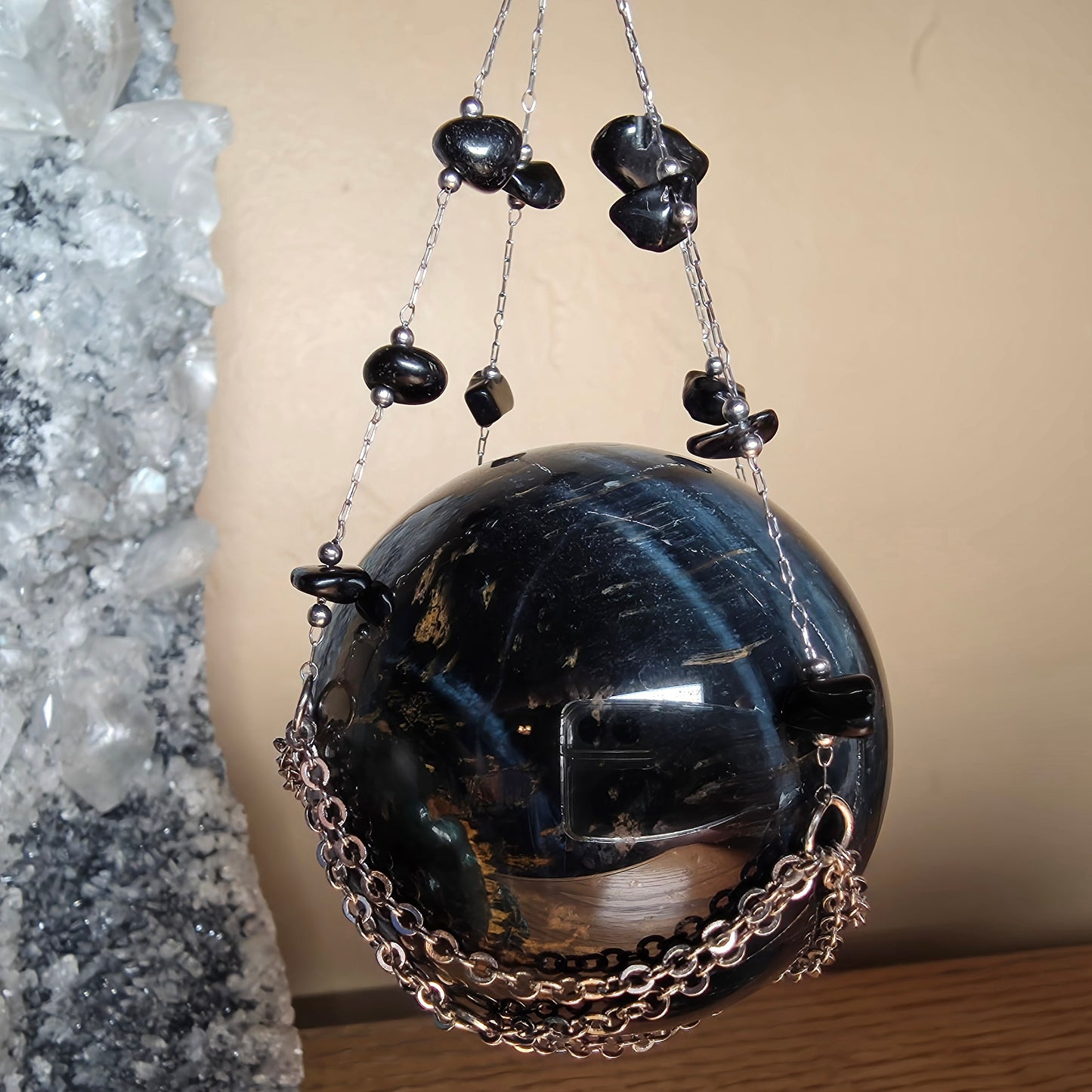 Double Hanging Sphere Holder | Obsidian