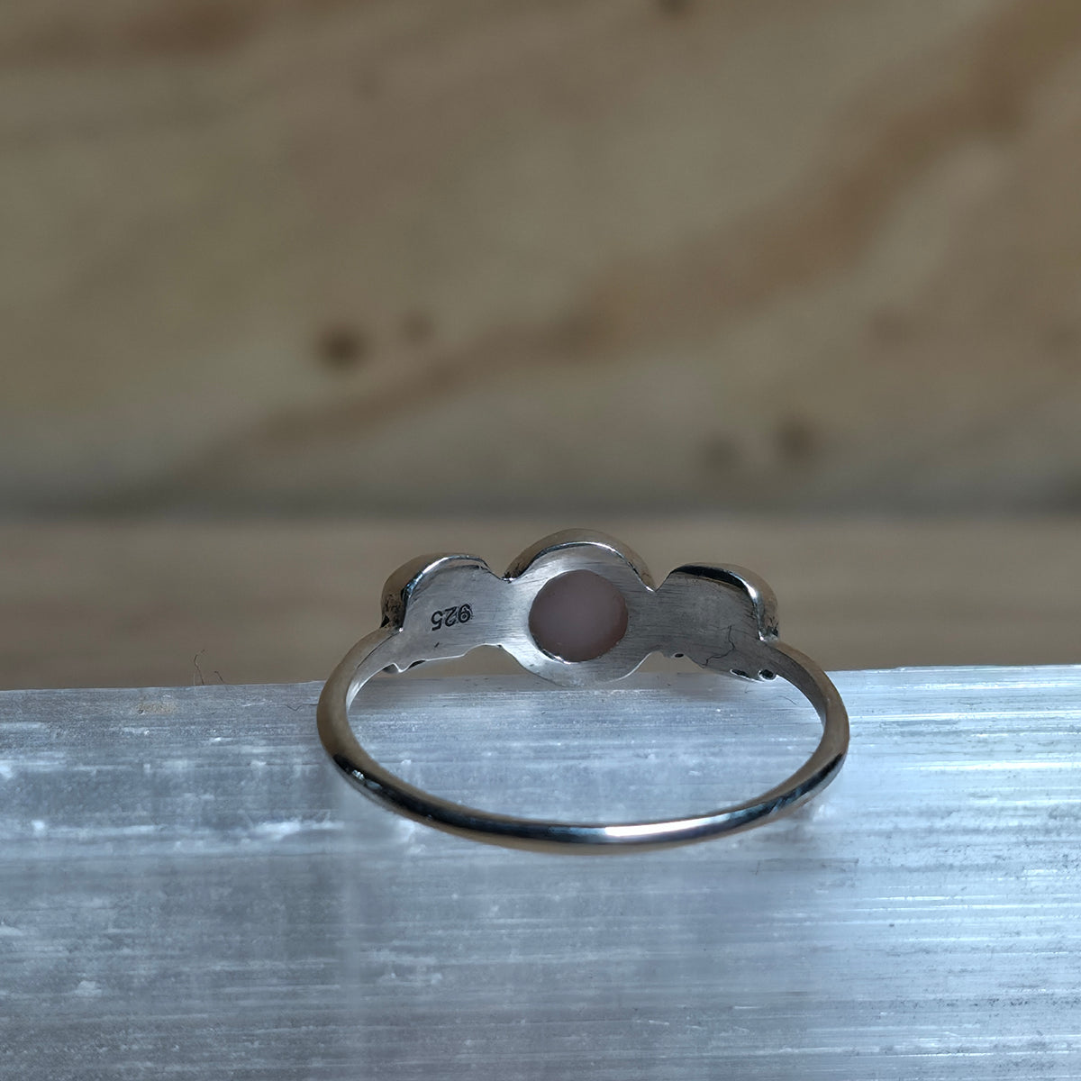 Pink Opal Double Skull Sterling Silver Ring - Size 6