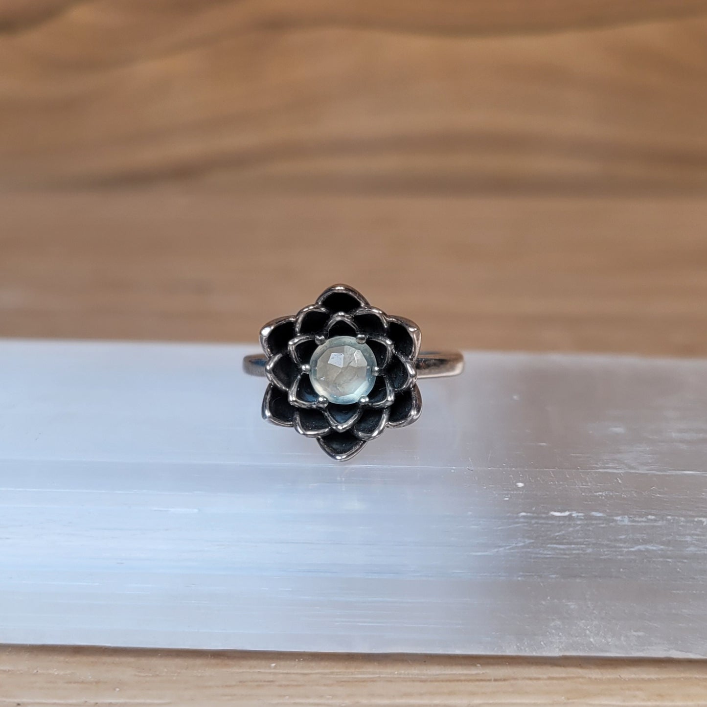 Prehnite Lotus Sterling Silver Ring - Size 5